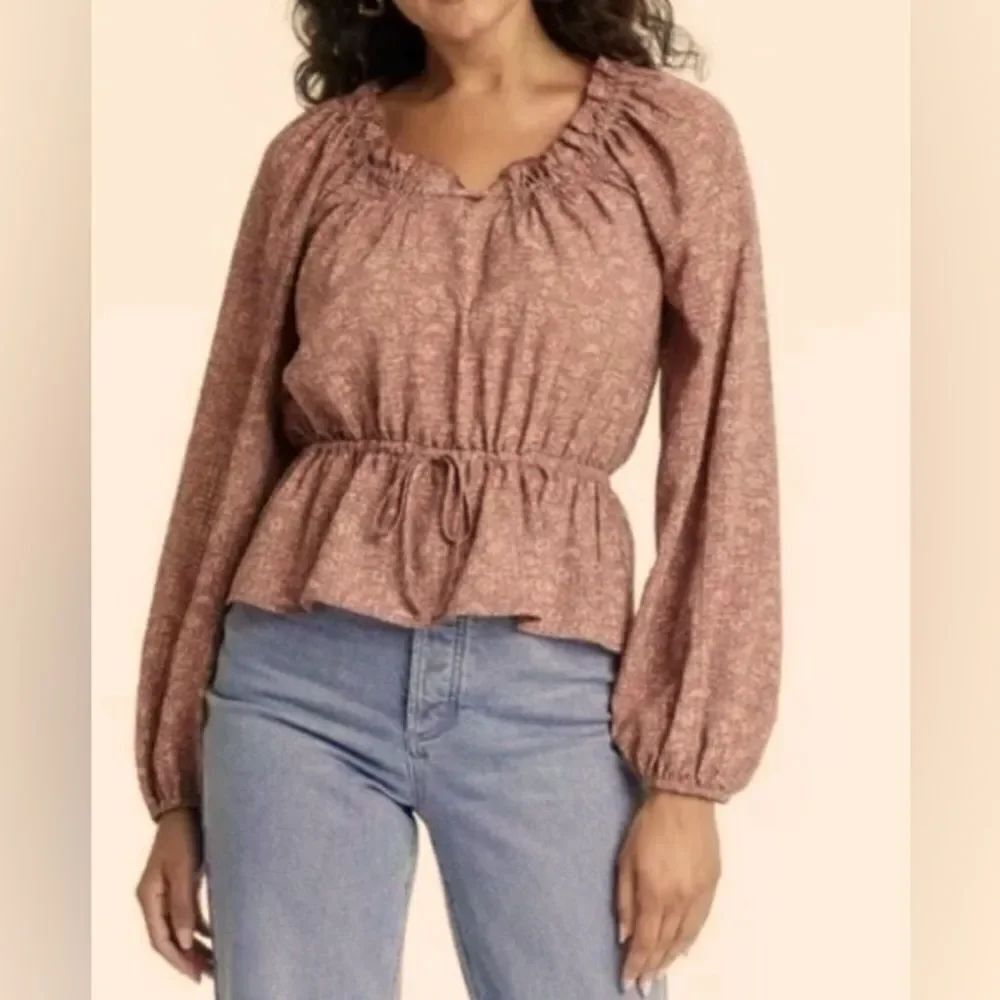 🛍️ WOMEN'S BALLOON LONG SLEEVE BLOUSE - UNIVERSAL THREAD MAUVE Floral Small 💥